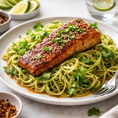 Image of Honey Soy Grilled Salmon with Cilantro Noodles
