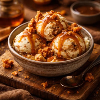 Image of Honeycomb Ice Cream with Toffee Sauce