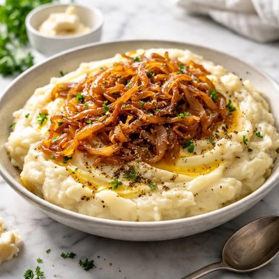 Image of Horseradish Mashed Potatoes with Caramelized Onions