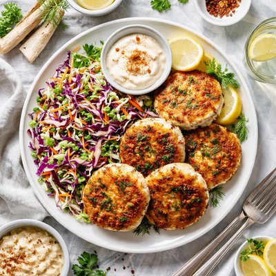 Image of Horseradish Spiced Fishcakes with Coleslaw