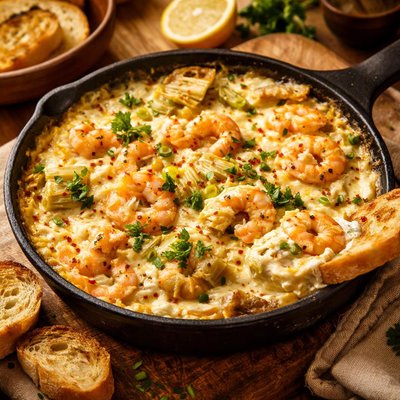 Image of Hot Artichoke Dip with Shrimp Mustard and Mozzarella