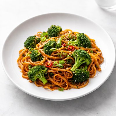 Image of Hot Asian Noodles with Broccoli