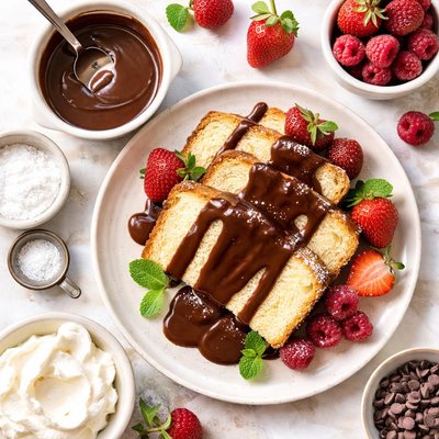 Image of Hot Chocolate Sauce Over Pound Cake