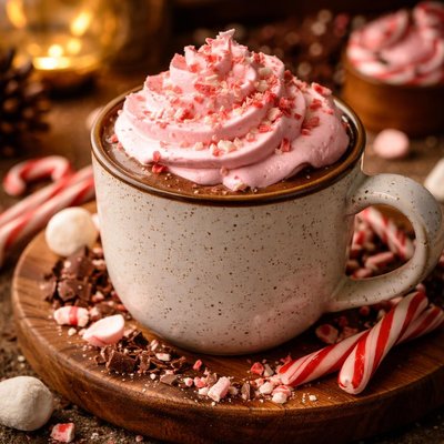 Image of Hot Chocolate with Pink Peppermint Whipped Cream