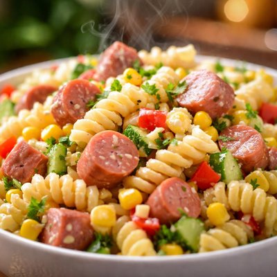 Image of Hot Dog Sweet Corn Pasta Salad