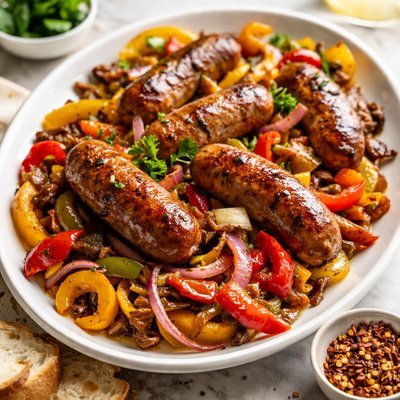 Image of Hot Italian Sausages with Mixed Peppers