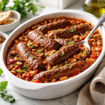 Image of Hot Sausage Links and Beans Casserole