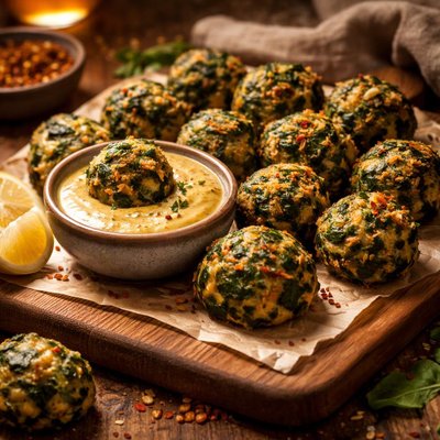 Image of Hot Spinach Balls Spicy Mustard Sauce