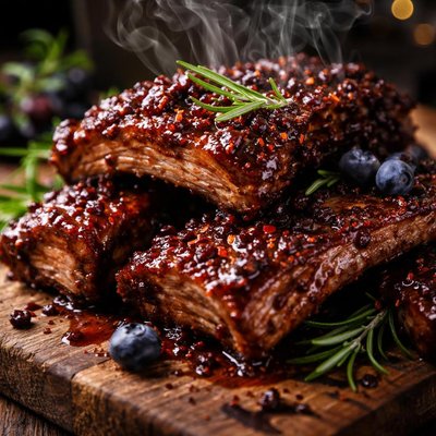 Image of Hot Sticky Venison Ribs with Brew Berry Bbq Sauce