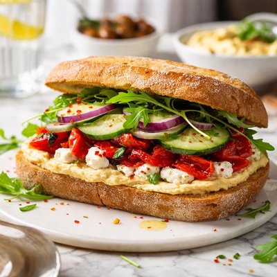 Image of Hummus Feta Roasted Red Pepper Sammie