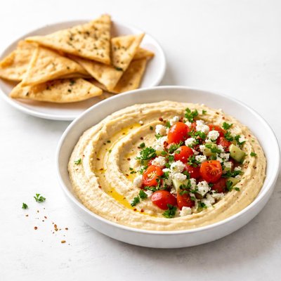 Image of Hummus Inspired Veggie Dip W Garlic Pita Chips