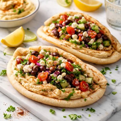 Image of Hummus Pitas with Feta Olive Salsa