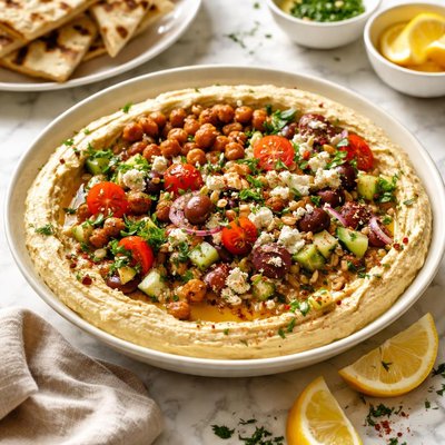 Image of Hummus Topped with Everything I Love Appetizer