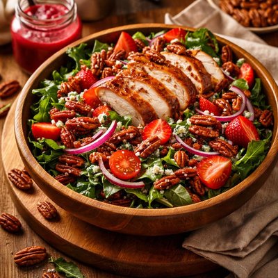 Image of Hunters Salad with Raspberry Vinaigrette and Candied Pecans