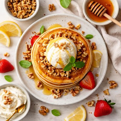 Image of Ice Cream Pancake with Honey and Walnuts