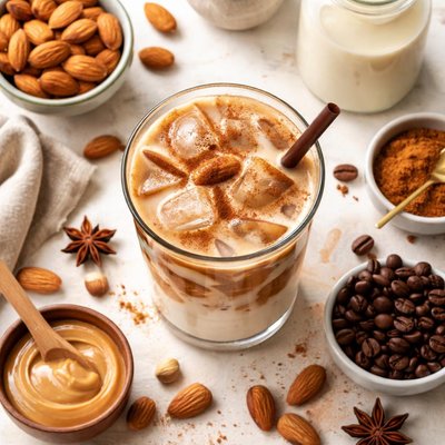 Image of Café con leche de almendra helado bajo en sodio.