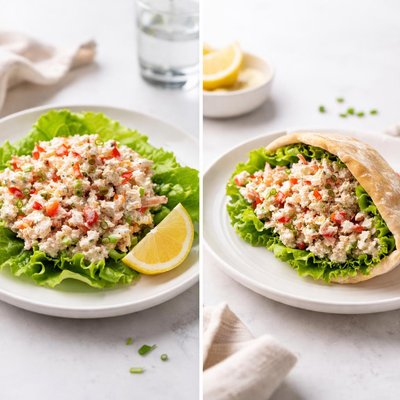 Image of Imitation Crab Salad on Lettuce or in Wrap Pita