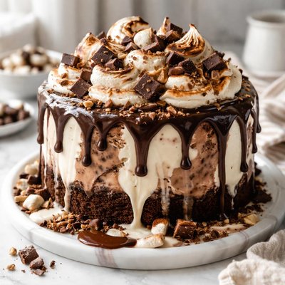 Image of Incredible Melted Ice Cream Cake with Chocolate Marshmallow Fros
