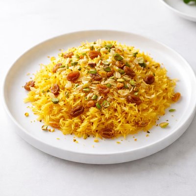 Image of Indian Sweet Saffron Rice with Raisins and Pistachios