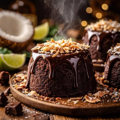 Image of Individual Coconut Rum Chocolate Cakes