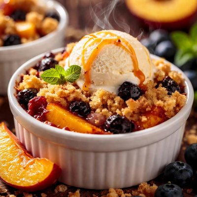 Image of Individual Peach and Blueberry Crumbles