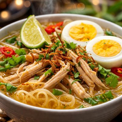 Image of Indonesian Chicken Noodle Soup Soto Ayam