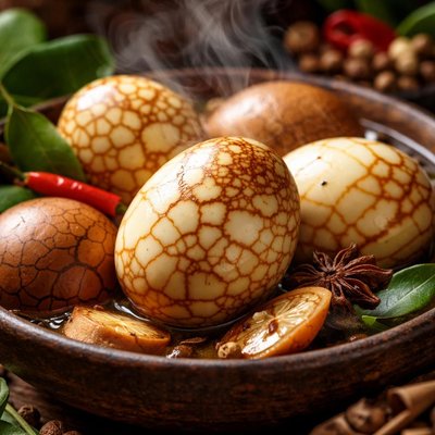 Image of Indonesian Marbled Hard Boiled Eggs or Telur Pindang