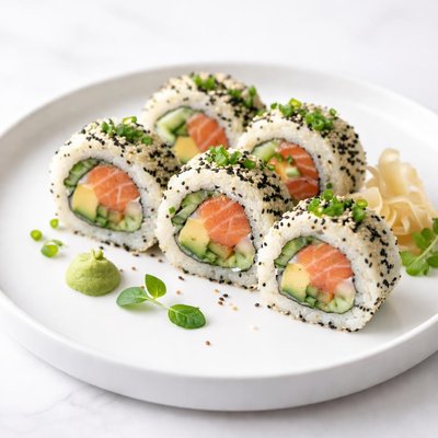 Image of Inside-Out Sushi Roll with Salmon