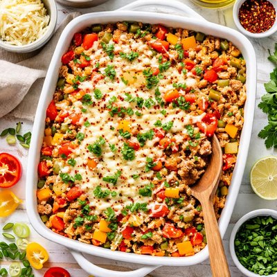 Image of Inside Out Turkey Stuffed Bell Pepper Casserole