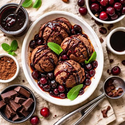 Image of Intense Chocolate Ice Cream with Sour Balsamic Cherry Sauce