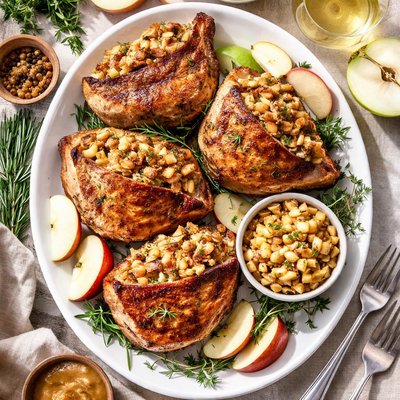 Image of Iowa Stuffed Pork Chops with Sweet Apple Dressing