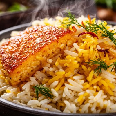 Image of Iranian Rice with Potato Crust and Saffron