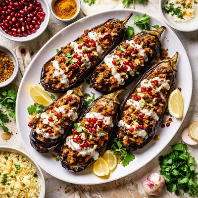 Image of Iranian Stuffed Aubergines with Coconut and Almond Sauce