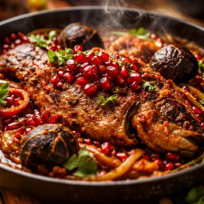 Image of Iraqi Fish with Pomegranate and Loomi Samak Tibsi