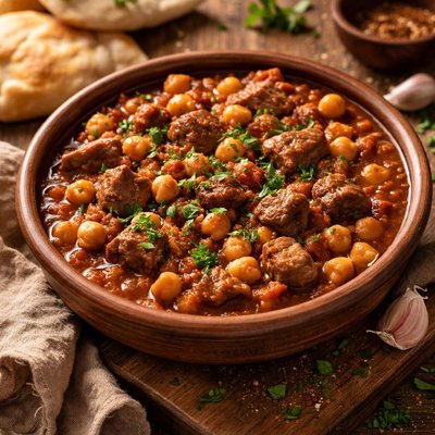 Image of Iraqi Qeema Stew of Chickpeas and Diced Meat