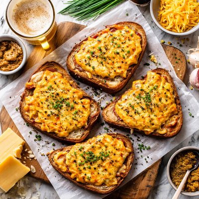 Image of Irish Rarebit on Soda Bread with Cheddar Cheese and Ale