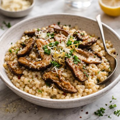 Image of Israeli Couscous Risotto with Shiitakes
