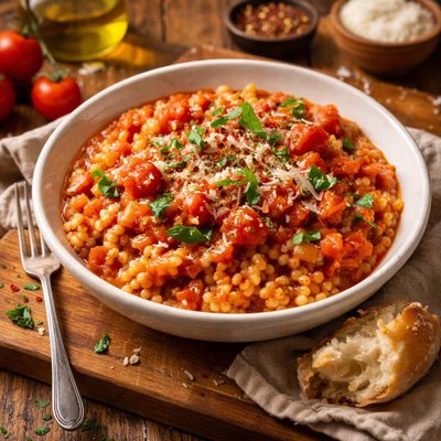 Image of Israeli Couscous with Chunky Tomato Sauce