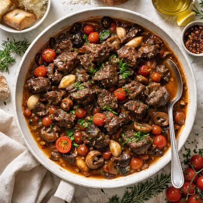 Image of Italian Braised Beef with Garlic and Mushrooms