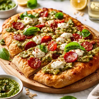 Image of Italian Bread Creamy Pesto Pepperoni Pizza