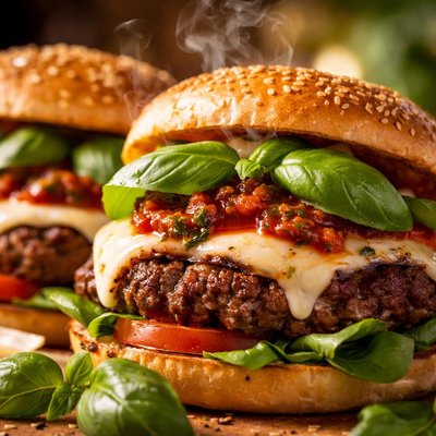 Image of Italian Burgers with Fresh Basil