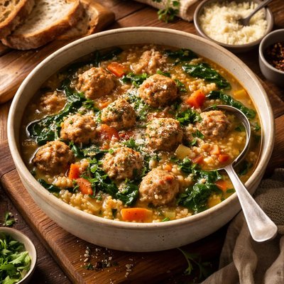 Image of Italian Chicken Meatball Soup with Barley
