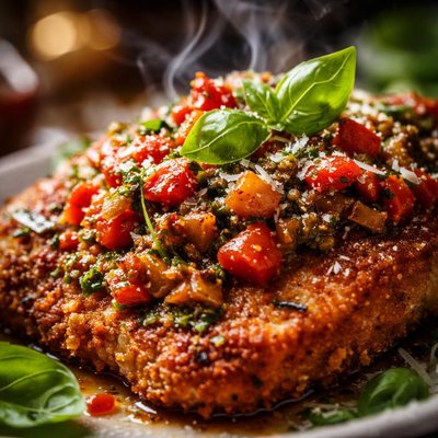 Image of Italian Fried Steak with Roasted Pepper Pesto