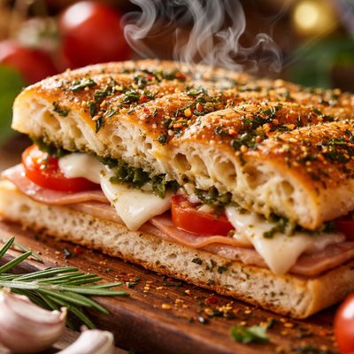 Image of Italian Garlic and Herb Seasoned Panini Focaccia Bread Abm