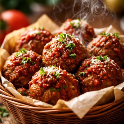 Image of Italian Meatballs in a Basket