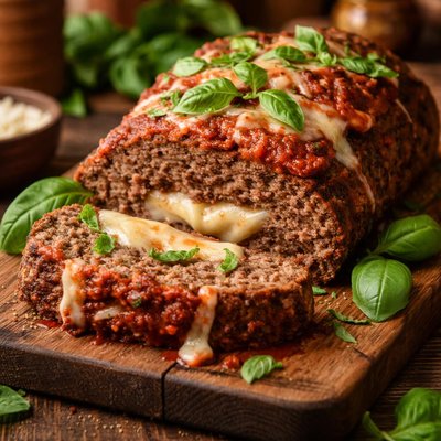 Image of Italian Meatloaf with Fresh Basil and Provolone
