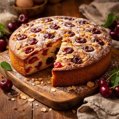 Image of Italian Old Fashioned Cherries Cake or Dolce Di Ciliegie