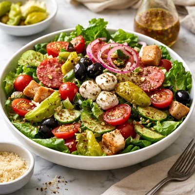 Image of Whole30 Italian Salad with Homemade Italian Dressing