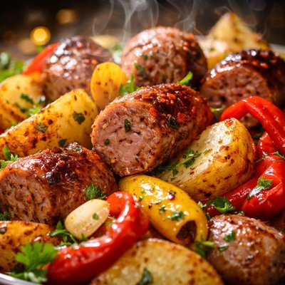 Image of Italian Sausage and Potatoes with Vinegar Peppers