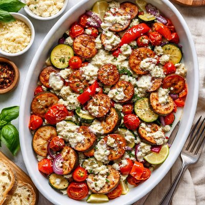 Image of Italian Sausage and Vegetables with Gorgonzola Cream Sauce